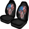 FEIONAGY American Flag Skull Patriotic 2pcs Car Seat Covers, Front