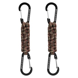 BRAVESHINE 2 Pack Paracord Keychain Hook D Ring Carabiner Clips for Water Bottle, Keys, Backpack, Boys, Girls, Men, Women, Camo, 7.3 Inch Long