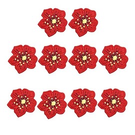 XUNHUI Red Flowers Embroidered Patch for Clothing Sew on Sew Applique Patch Jeans Clothes Sticker Badge Iron on Floral 10 Pieces