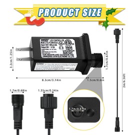30V 0.12A Class 2 Power Supply Replacement LED Transformer IP44 LED Light Controller Low Voltage Transformer for Christmas String Light Inflatable Device (30V3.6W 8Modes 1PC)