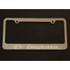 chevy impala license plate frame, chrome metal, Brushed aluminum text