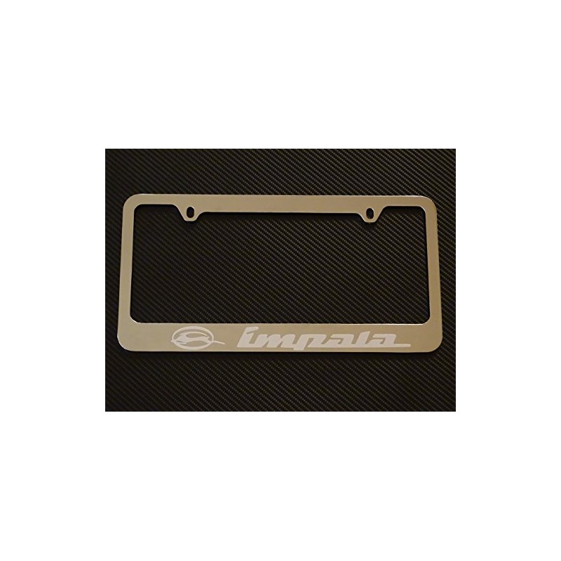 chevy impala license plate frame, chrome metal, Brushed aluminum text