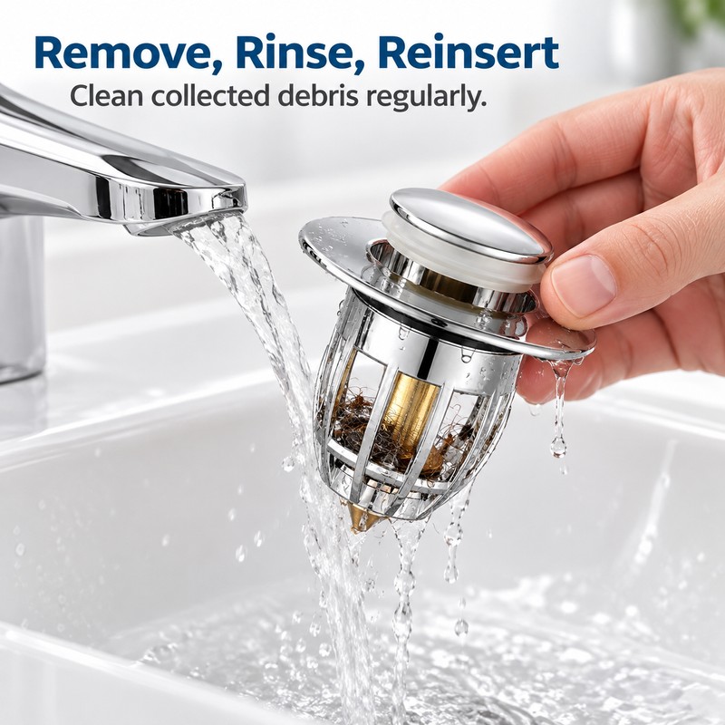 Pop-Up Bathroom Sink Drain Stopper with Hair Catcher Filter, Push-Button