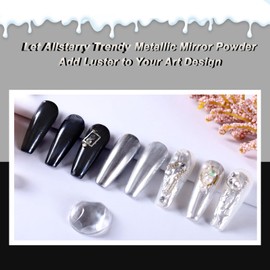 Allstarry Chrome Nail Powder 2pcs Black Silver Metallic Mirror Effect Dust Glitter Glazed Manicure Decoration Reflective Pigment for Gel Polish Nail Art Decoration- Milky Trajectory