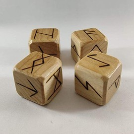Wooden Runes Dice Set Oak with Carved Elder Furthark Alphabet Viking Runes for Divination and Healing (Oak)