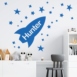 Space Rocket with Stars - Boys Bedroom Custom Name Wall Sticker [XLarge] [Ocean]
