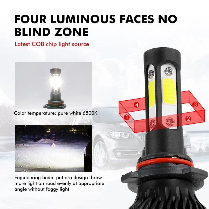 IRONWALLS 4-side 9005 LED Bulbs Headlight High or Low beam
