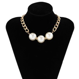 Large Pearl Necklace Chunky Gold Necklace Cuban Link Chain Necklace Pearl Choker Necklace for Women Gold Chain Necklace Christmas Gifts Three Pearl