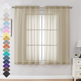 OVZME Taupe Sheer Curtains 63 Inches Long 2 Panels - Soft Light Filtering Window Sheer Panels for Living Room/Bedroom, Top Dual Rod Pocket, 1 Pair, Each 42Wx63L Inches
