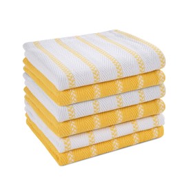 LANE LINEN 100% Cotton Kitchen Dish Cloths, Ultra Soft Absorbent Quick Drying Dish Towels, Multiweave Herringbone Wash Cloths Dish Towel Sets, 13x13 Inches, 6 Pack - Yellow