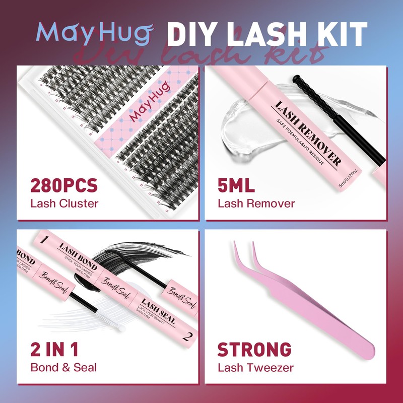 MayHug Individual Eyelashes Kit 40+50D 9-16mm Mixed Cluster Lashes Kit