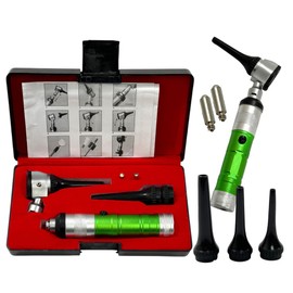 Pro Veterinary Otoscope Set with Specula Tips & Extra LED Bulbs, Colored Handle | Animal Diagnostics Examination Set for Veterinary Students (Green)
