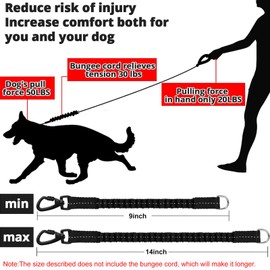 Rope Dog Leash 3 FT: Heavy Duty Leashes with Swivel Lockable Hook Reflective Threads Bungee and Padded Handle - Dog Lead for Large Small Medium Dogs Outside Walking Hiking Black