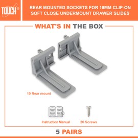TOUCH Rear Mounting (5 Pairs, 10 Pcs) for Undermount Soft-Close Drawer Slides Socket, Drawer Track Back Mount Brackets for Face Frame Cabinets Drawer Gildes