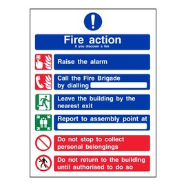 Landlord Direct Supplies General Fire Action 6 Message Sign - Portrait - 150mm x 200mm (Glow Vinyl)