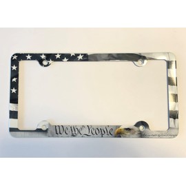 We The People License Plate Frame American Flag and Bold Eagle Decorative License Plate Holder Americana Car Tag Frame