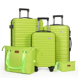 Luggage Set 3 Pieces (20/24/28) -Suitcase Set - Carry on Luggage with Wheels - Check-in Luggage - PC + ABS Durable Suitcase Rotating Silent Wheels Hardside Luggage with Spinner Wheels,5pcs (Lime)