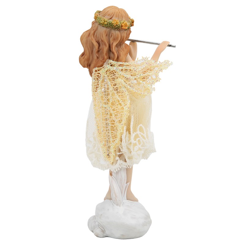 Flower Fairy Playing Flute Figurine Elegant Angel Statue Resin Desk