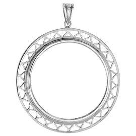 Sterling Silver Filigree Edge Mexican Cien Pesos Bezel Pendant for 39 mm Coins Prong Back Coin NOT Included