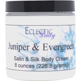 Eclectic Lady Juniper and Evergreen Satin and Silk Cream, Body Cream, Body Lotion, 16 oz - Shea Butter, Aloe, Silk Amino Acids, Vitamin E, Phthalate-Free, Handcrafted in USA - Perfect For Women