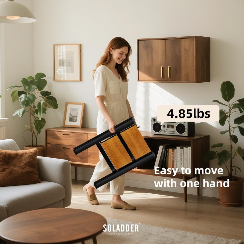 SOLADDER 2 Step Ladder, Anti-Slip and Lightweight Foldable Step Stool