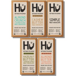 Hu Chocolate Milk Chocolate Bars Variety Pack, 5 Count (Simple, Hazelnut Butter & Hazelnut Crunch, Almond Crunch Coconut Flakes, Almond Crunch, Chocolate Cashew Butter) | Organic, Vegan, Clean Ingredients