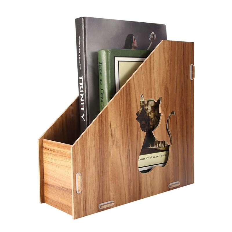 Tyenaza Desktop File Magazine Folder Holder, Wooden Hollow Cat Desktop