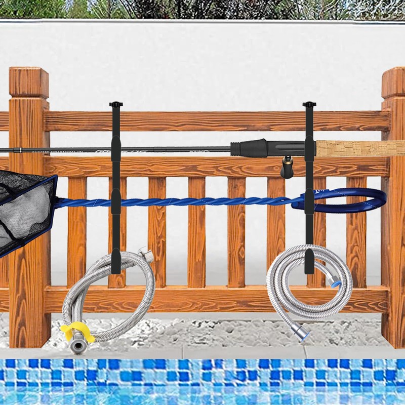 ECcandiedhaws 2Pcs Black Pool Pole Hangers, Adjustable Heavy Duty Swimming