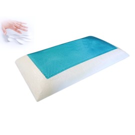 eConsumersUSA Reversible Standard Queen Bed Solid Memory Foam Pillow Super Deluxe High Grade Luxurious Comfort Advanced Blue Cooling Bubble Gel with Pillow Cases (1, Regular White Case)