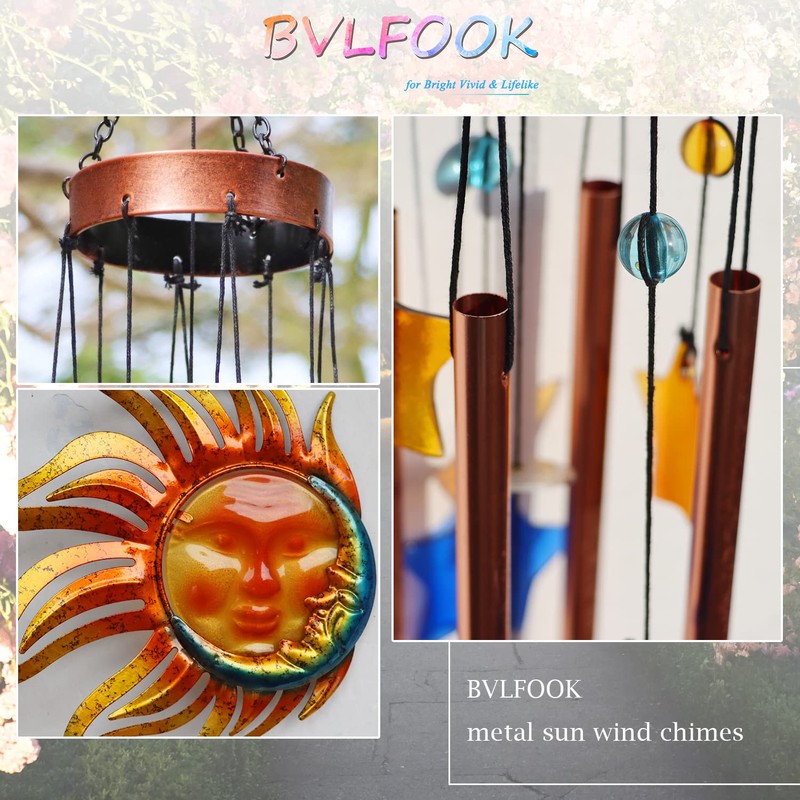 BVLFOOK Sun with Flame Wind Chime for Outside Garden Decoration,