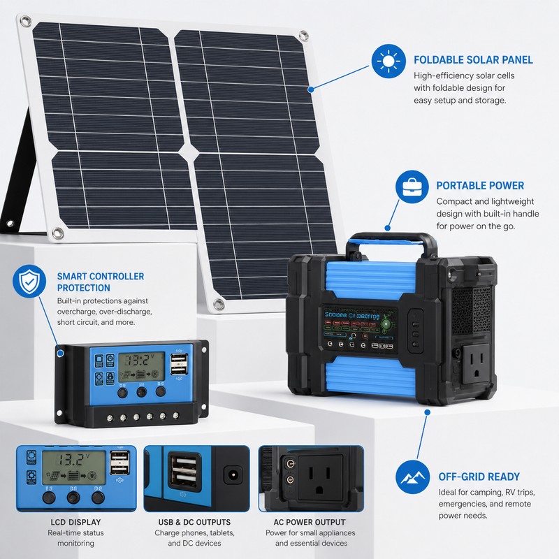 Foldable Solar Charging Kit for Outdoor Use – Dual USB