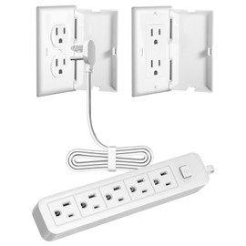 Outlet Cover Extension Cord 3 Feet, Ultra-Thin Outlet Concealer with Flat Plug Power Strip 5 AC Outlets, Childproof Flat Extension Cord Outlet Cover, 1875W for Kitchen, Home, Office