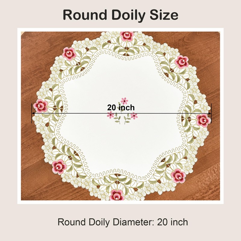 Wolkemer 2 Pack Small Round Doily Embroidered Place Mat Lace
