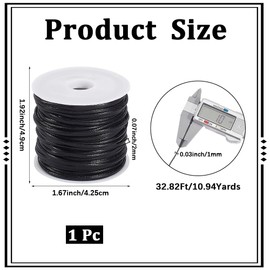 CALFOVERA 10.94 Yard Flat PU Fold Over Leather String Cord Black 2MM Double Sided Leather Thin Strap Cording Lace Rope Braiding Strip Thread for Jewelry Making Crafts Bracelet Necklace DIY Projects