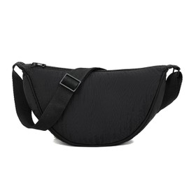 AOSSTA Crescent Bag for Women, Nylon Crescent Bags Hobos Crossbody Bag Portable Crescent Purse with Adjustable Strap Multi Color Chest Bag Shoulder Bag Fanny Packs (Black)