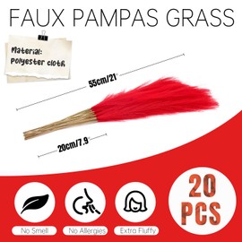 YTKavq Pampas Grass，16.5" Faux Pampas Grass Short Decor，Simulated Reed Grass and Vase Filler for Home Decoration(Red，20PCS)