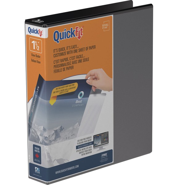 QuickFit View Binder, 3-Ring Binder, Angle D Ring, 1.5 Inch, Black