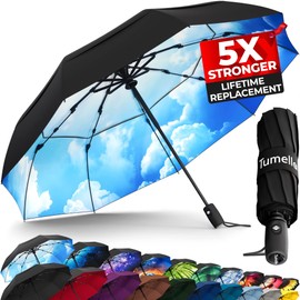 TUMELLA Strongest Windproof Travel Umbrella (Compact, Superior & Beautiful), Small Strong but Light Portable and Automatic Folding Rain Umbrella, Durable Premium Grip, Fits Car and Backpack