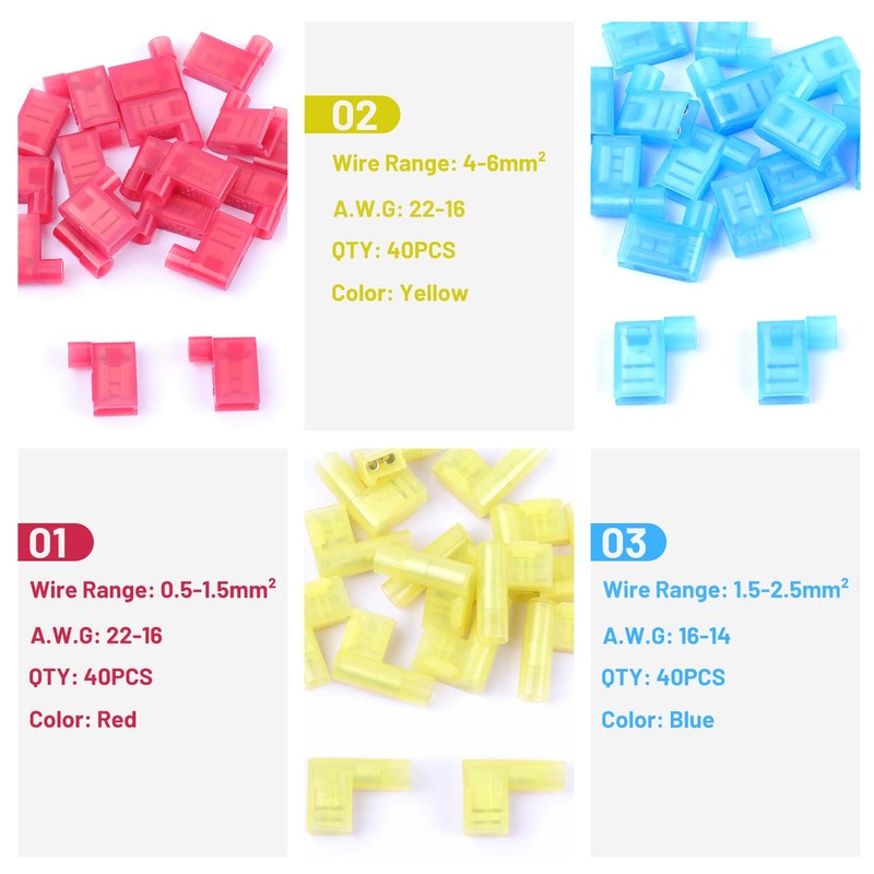 Flytuo 90 Degree Right Angle Spade Connectors 120PCS - Quick