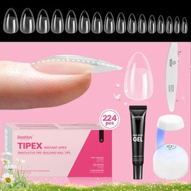 Beetles Tipex Instant Apex Nail Extension Tips Kit Almond/Coffin/Square/Oval/Stiletto/Squaoval Shape Thick Acrylic Nail Flat Nails Manicure Gel press ons Nail Art DIY Nails Art mothersdaygift:_Short Almond 16Sizes 192Pcs(Only Tips)