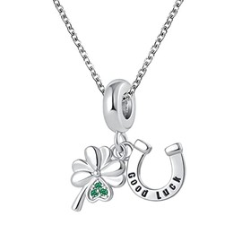 GMXLin Lucky Green Four Leaf Clover Necklace Good Luck Horseshoe Penadnat for Women Girl Mom Sister Best Friends Birthday