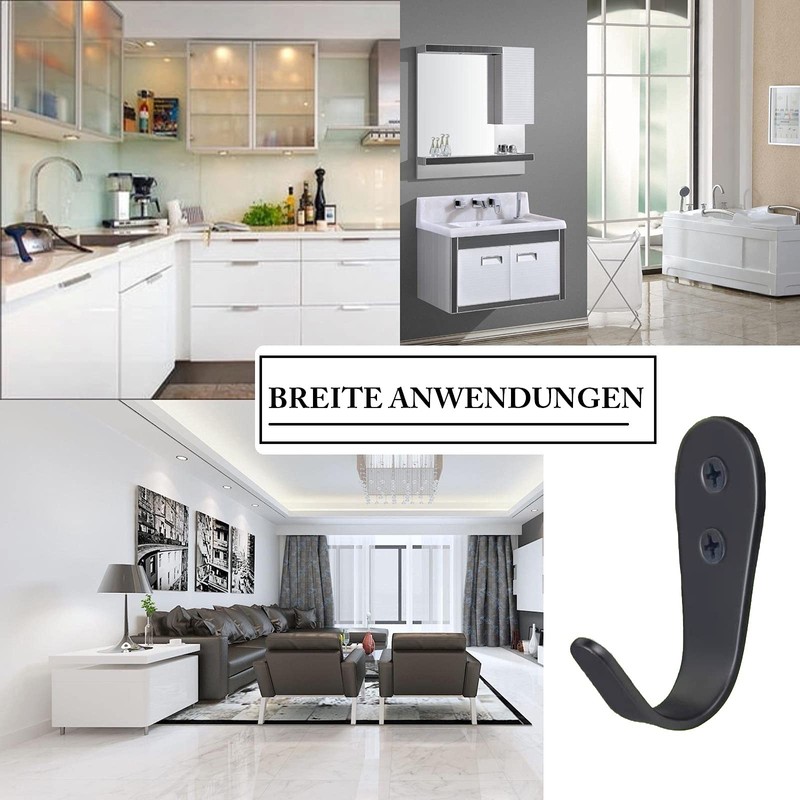 Mokife Pack of 8 Coat Hooks Black Matt Stainless Steel