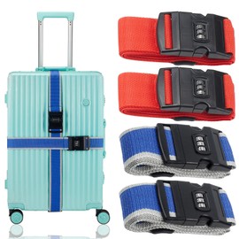 4 Packs Luggage Straps for Suitcases, Luggage Strap, Premium Luggage Belt Strap TSA Approved, Heavy-Duty and Adjustable Length(36”-78”) (Red,Grey-Blue)…