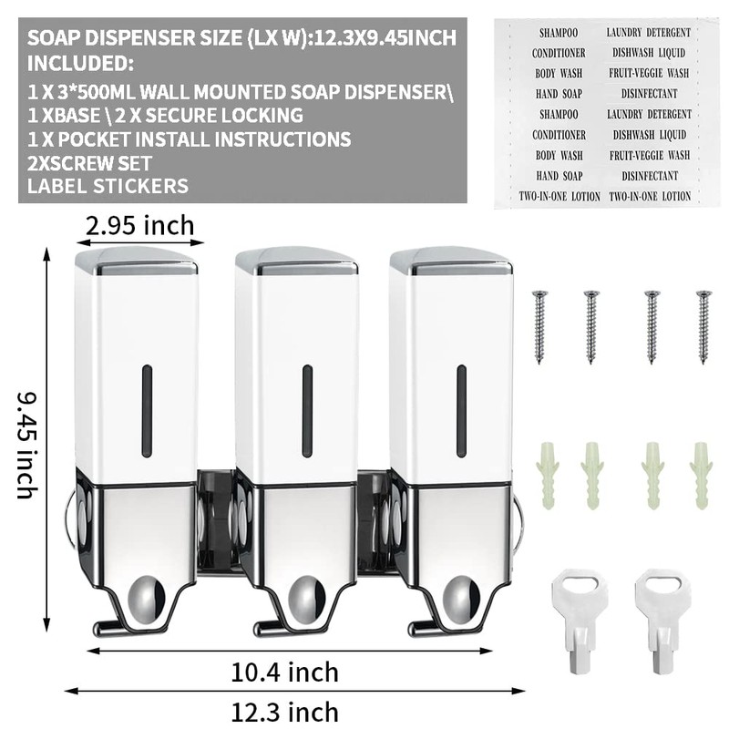 prosfalt 3 x 500ml per Cup Wall Mounted Manual Soap