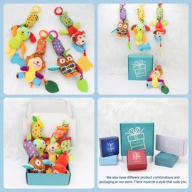 BLOOBLOOMAX Baby Soft Hanging Rattle, Car Seat Stroller Toys with Plush Animal C-Clip Ring for Infant Babies Boys and Girls 3 6 9 to 12 Months (4pcs)