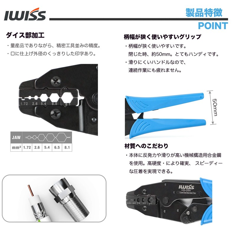 IWISS Coaxial Cable BNC Dedicated Crimping Tool Ratchet Type HS-05H