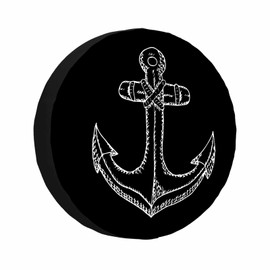 MIYASANG Anchor Pattern Spare Tire Cover Ocean Nautical Ship Anchors Retro Black Weatherproof Universal Wheel Protectors Camper Tire Covers for Trailer Rv Travel(17 inch)