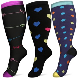 3 Pairs Plus Size Compression Socks for Women and Men Wide Calf 20-30mmhg Extra Large Knee High Support for Circulation