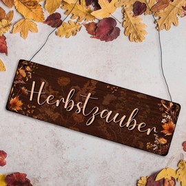 Interluxe Wooden Sign with Autumn Magic Autumn 22 Decorative Door Sign Visit Guests Flowers Country House