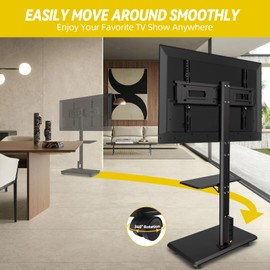 FAHKNS Mobile TV Stand with Power Outlet, Tilt and Swivel Mobile TV Cart for 32-70 inch TVs up to 88 lbs, Height Adjustable Portable Rolling Monitor Stand on Wheels, Max VESA 600x400mm, Black